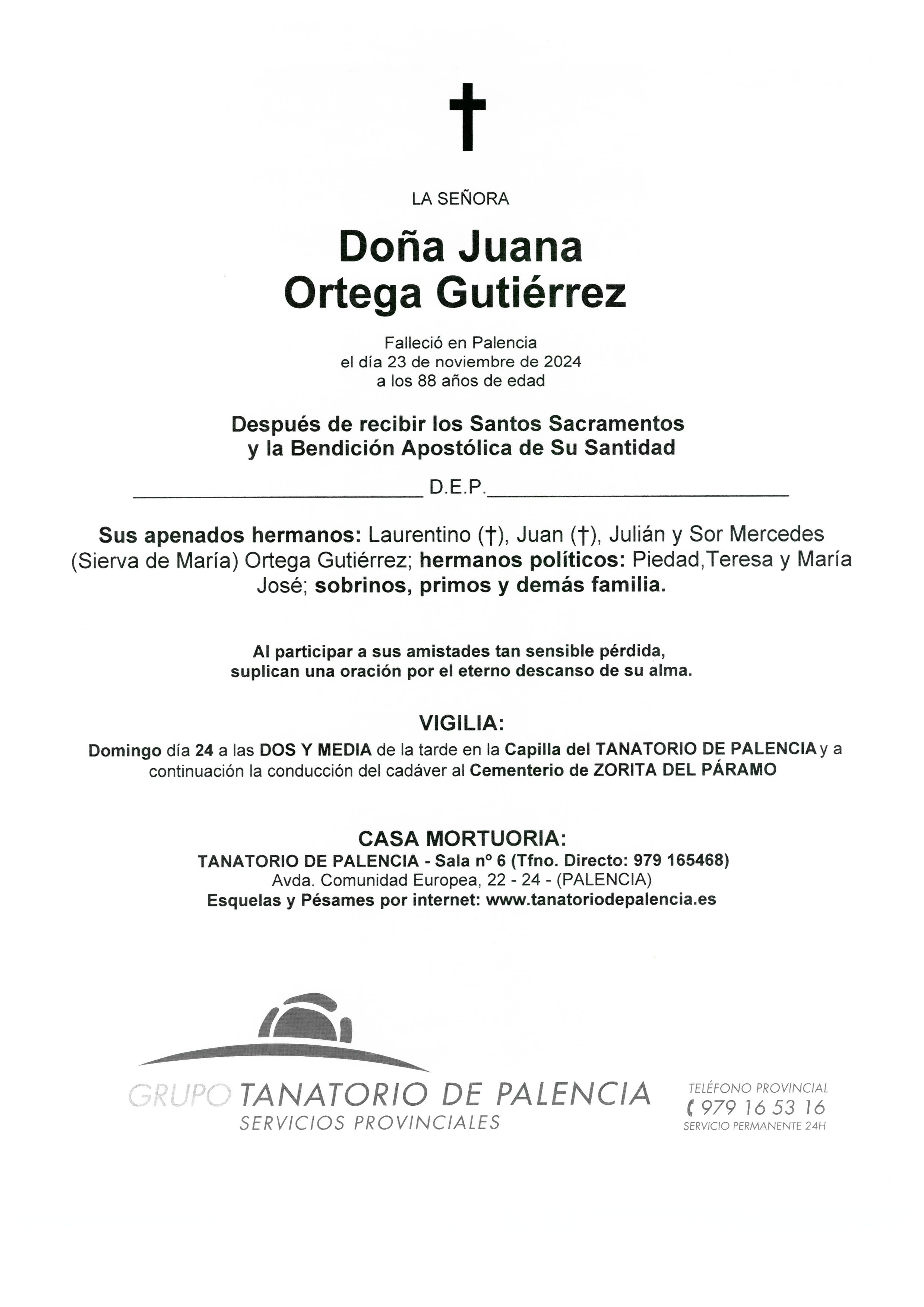 LA SEÑORA DOÑA JUANA ORTEGA GUTIÉRREZ